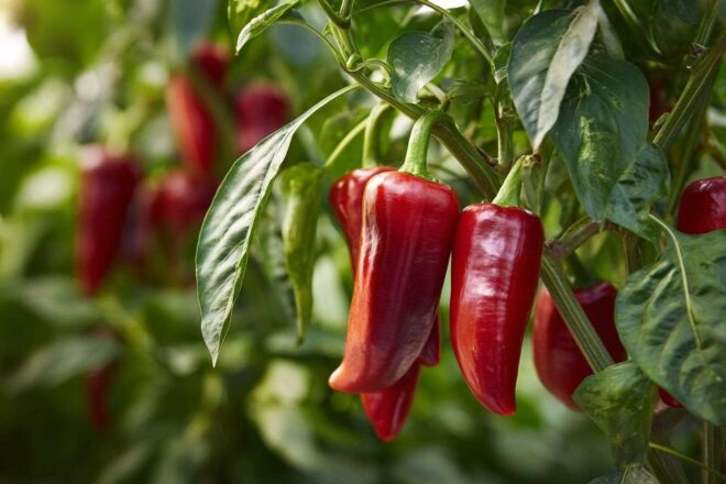 Gros plan sur poivrons rouges prêts à Être récoltés