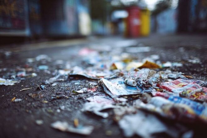Gros plan de déchets négligés sur le trottoir