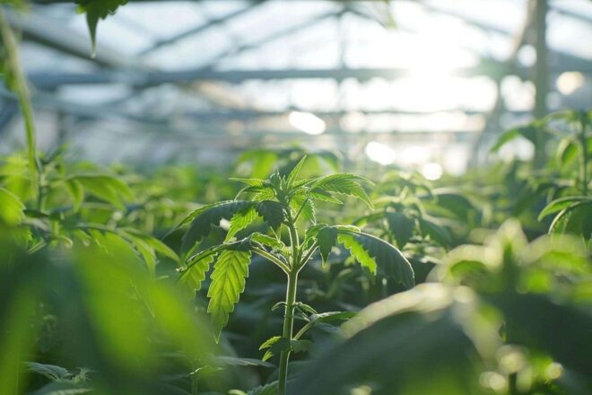 Gros plan de plants de cannabis thérapeutique