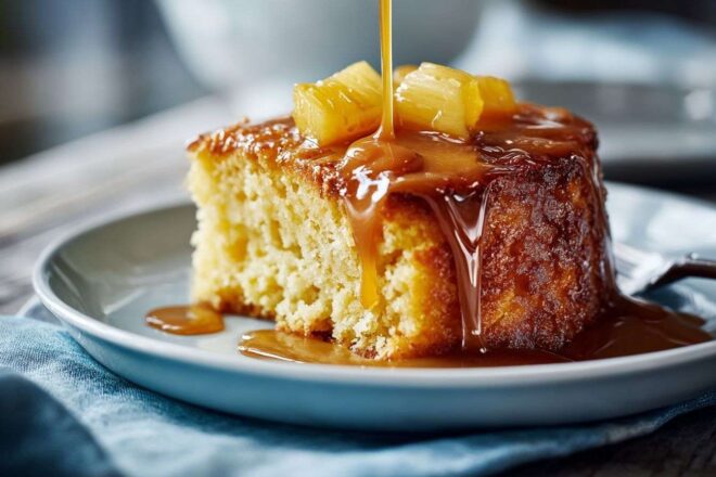 Gros plan d un gâteau à l ananas nappé de caramel