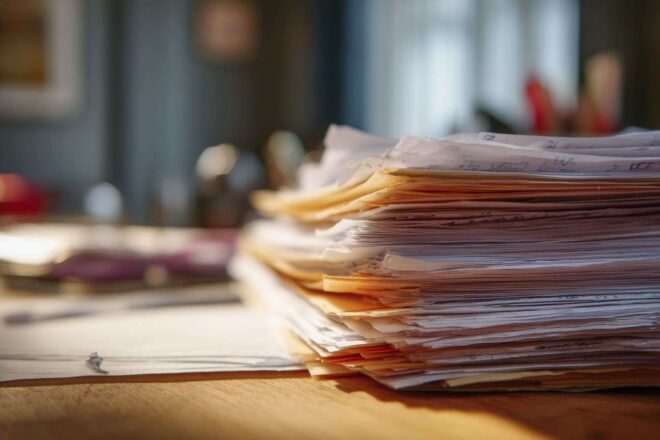 Gros plan d une pile de documents avec entrées suspectes