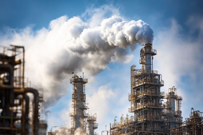 Gros plan d une raffinerie de pétrole en activité