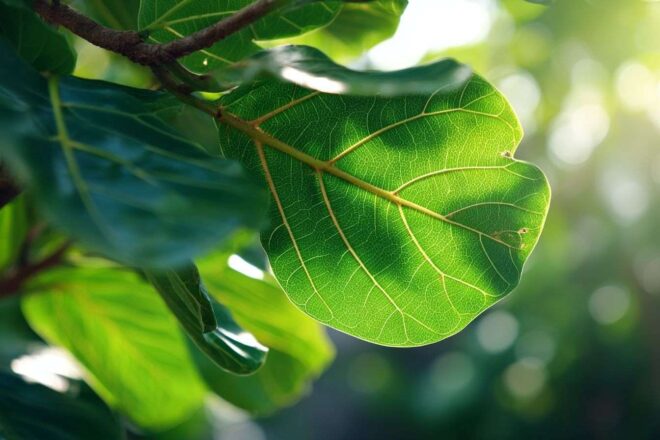 Gros plan sur les feuilles de coccoloba uvifera sous le soleil