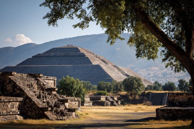 Magnifique perspective de la pyramide du soleil à teotihuacan, mexique.