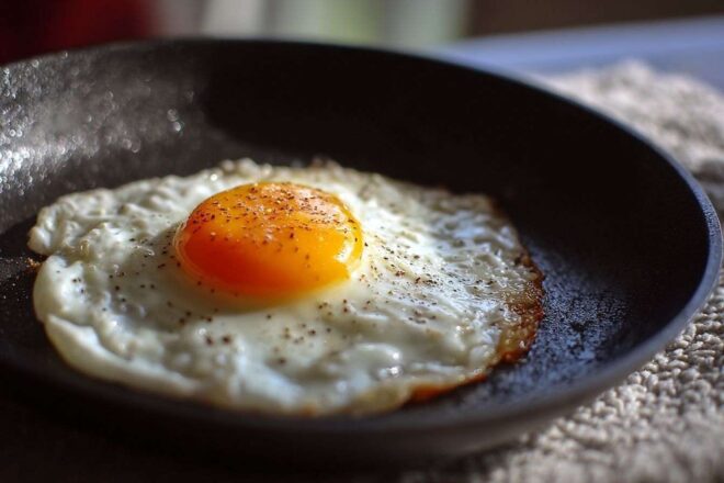 Œuf parfaitement cuit dans une poêle