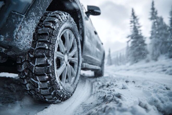 Pneus d hiver sur véhicule enneigé