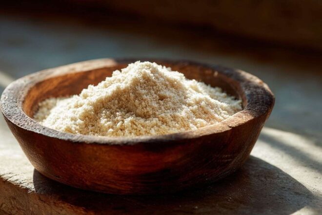 Poudre d amande moulue en gros plan