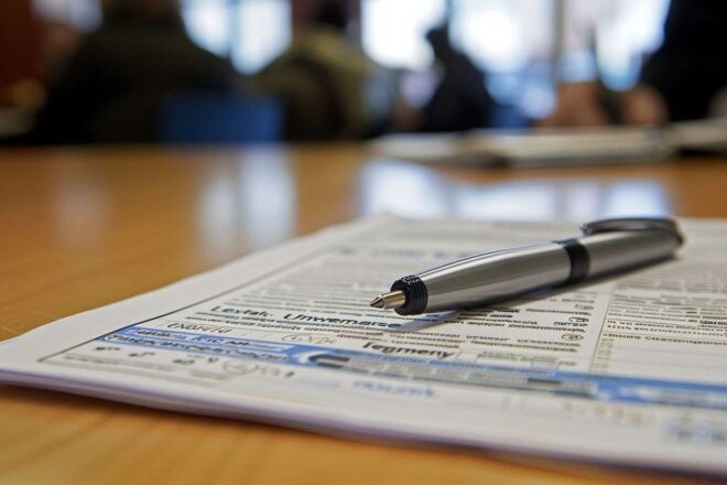 Stylo sur un rapport détaillé concernant les nouvelles réglementations du chômage