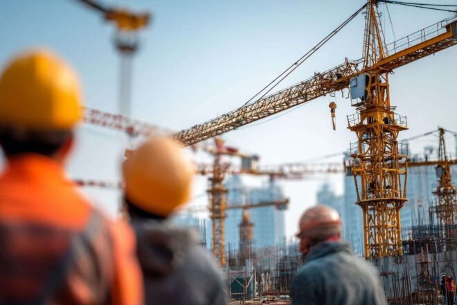 Vue large d un chantier de construction