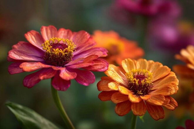 Zinnias old mexico en fleurs