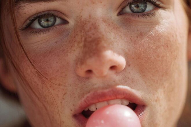 Femme visage chewing gum