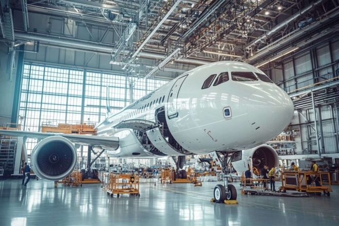 Assemblage d un airbus en hangar moderne