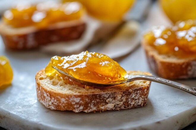 Confiture de mirabelle sur pain croustillant