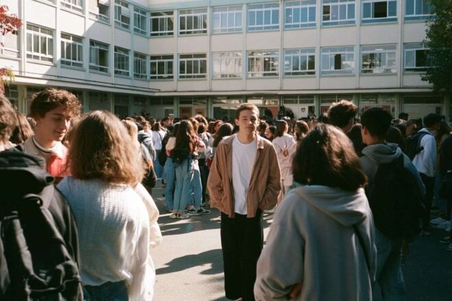 Cour de récréation de lycée animée