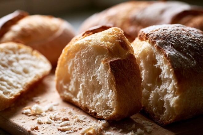 Croûtons de pain sur le comptoir