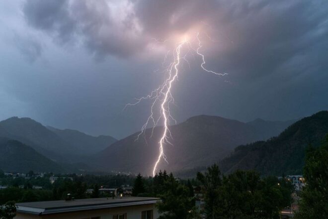 Éclair dramatique sur un paysage serein