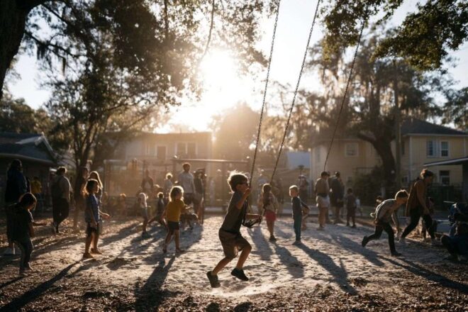 Enfants jouant joyeusement au parc