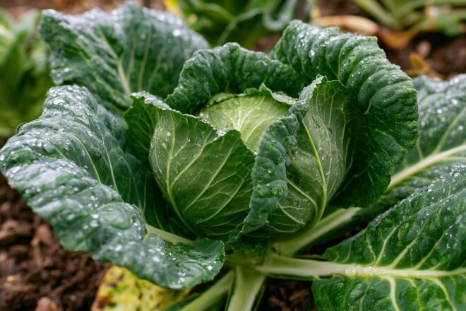 Feuilles de chou vert vif dans un jardin