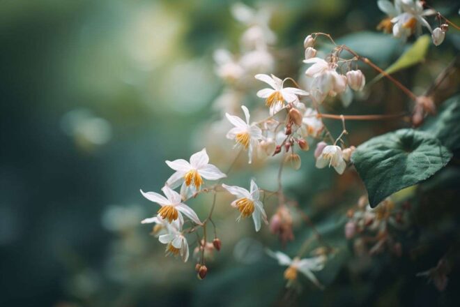 Fleurs délicates d épimède en floraison