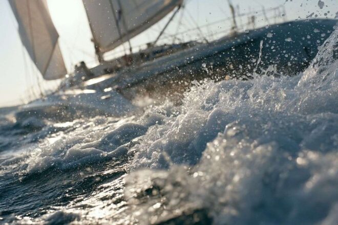Gros plan des voiles du catamaran