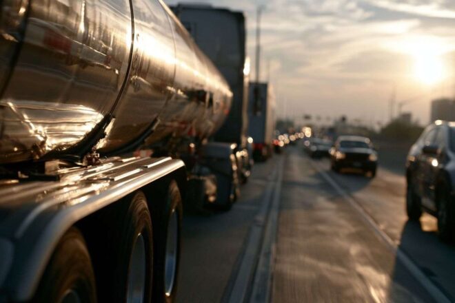Gros plan d un camion citerne sur l autoroute