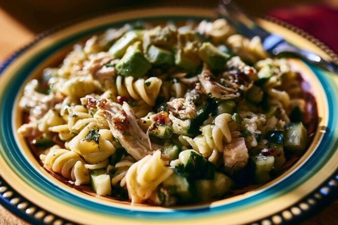 Salade de pâtes fraîches avec poulet rôti