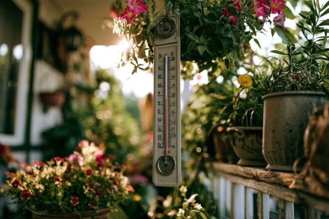 Thermomètre d été sur un porche