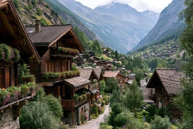 Village suisse charmant dans la vallée