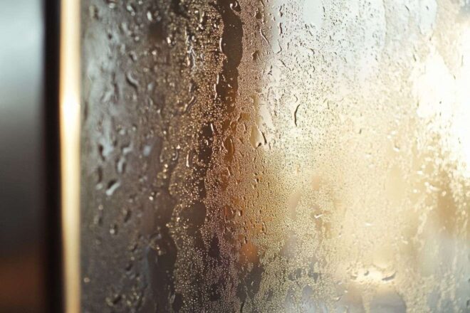 Vue artistique de porte de douche en verre