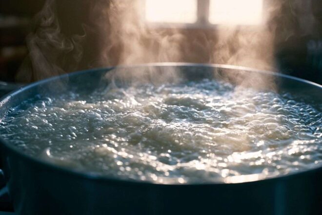 Eau bouillonnante de pâtes dans une casserole