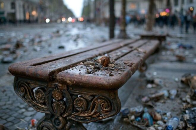 Mobilier urbain endommagé à paris après les célébrations