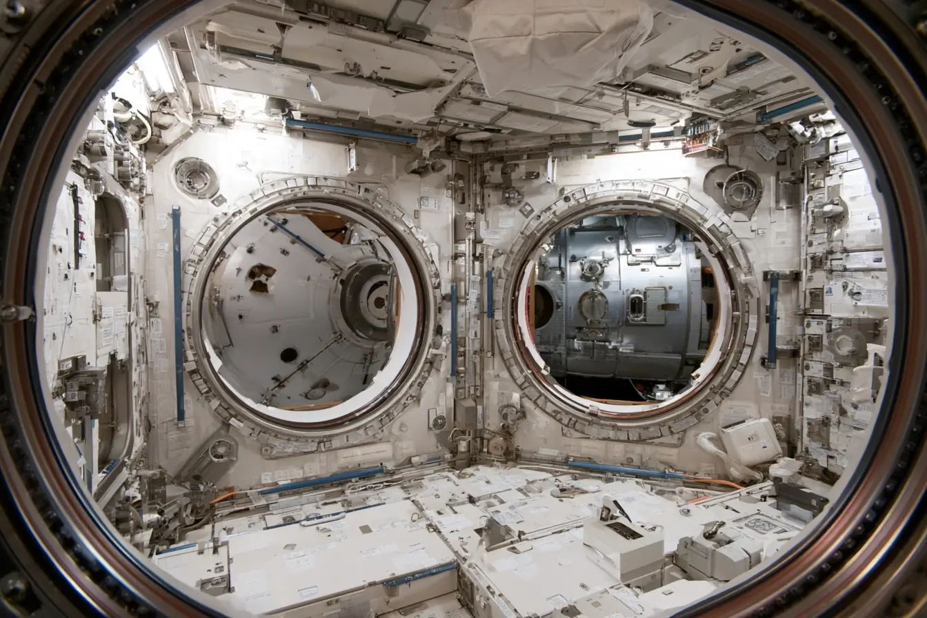 Ecoutilles ouvertes dans un module de l ISS