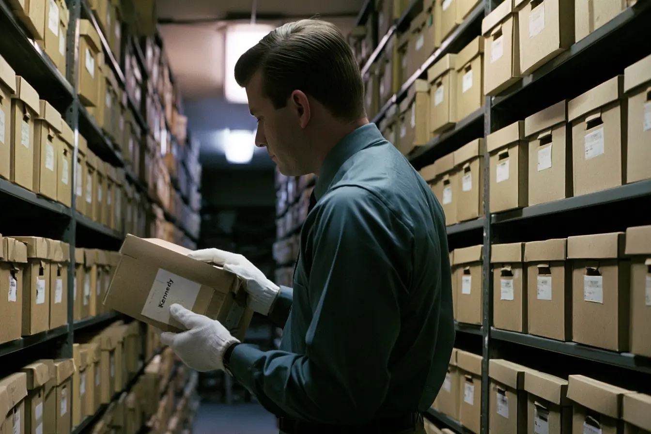 Archiviste devant une boîte Kennedy