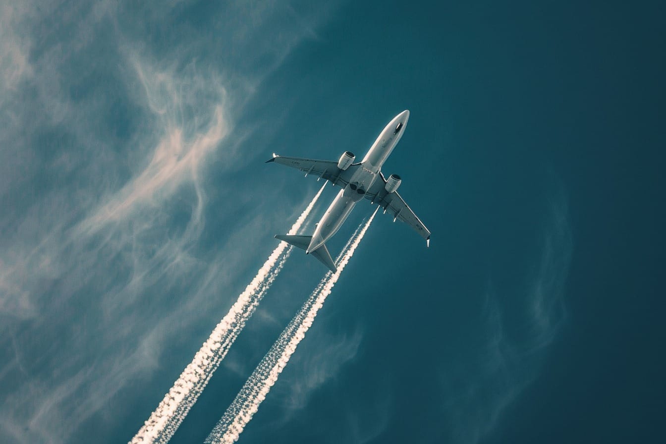 Illustration. Un avion Boeing dans le ciel.