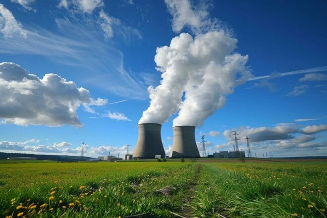Illustration. Les tours de refroidissement d'une centrale nucléaire.