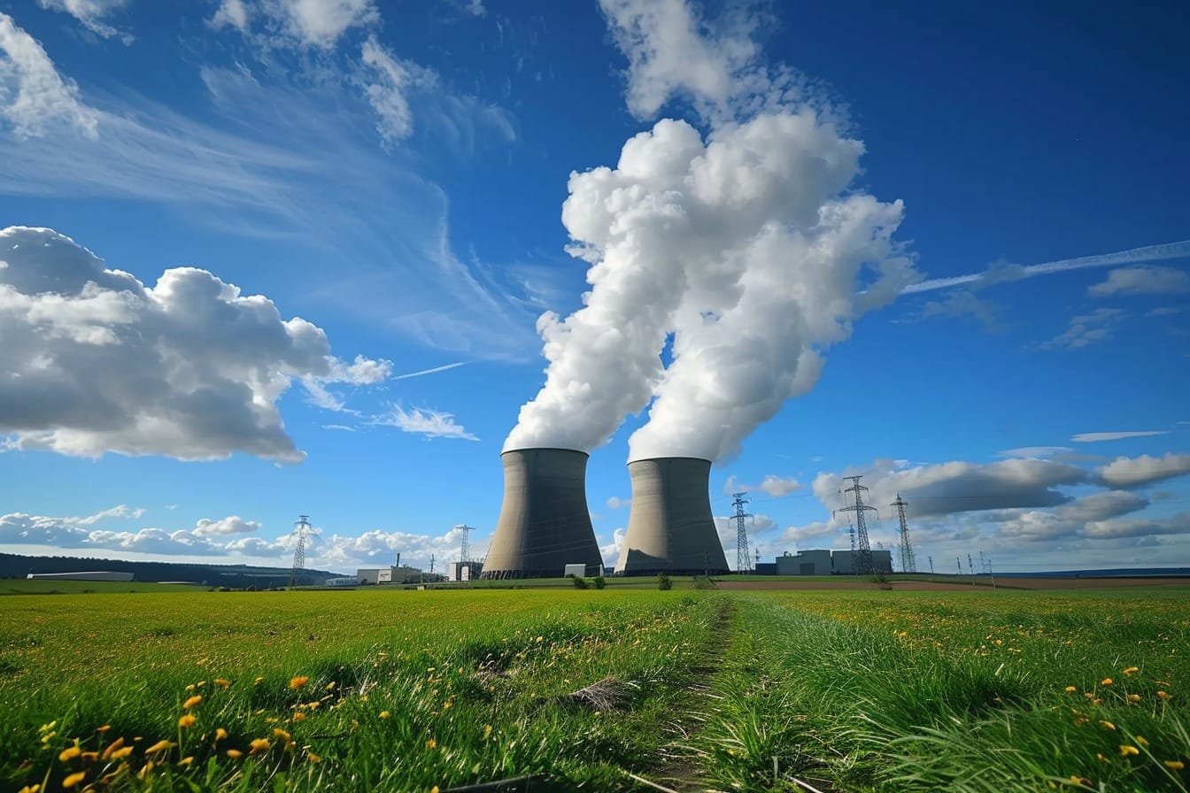 Illustration. Les tours de refroidissement  d'une centrale nucléaire.