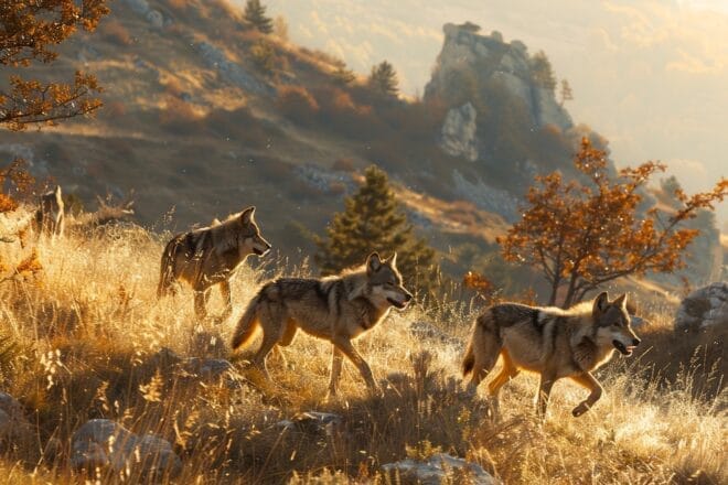 Illustration. Une meute de loups.
