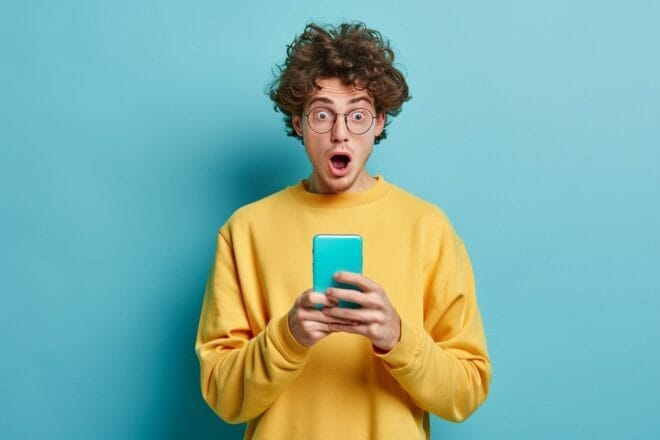 Illustration. Un utilisateur interloqué devant son smartphone.