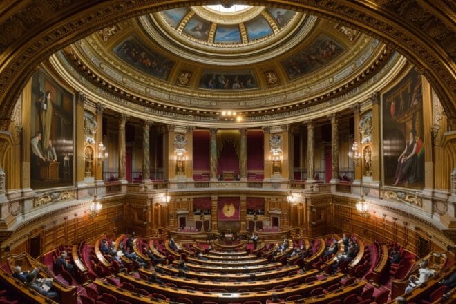 Illustration. Vue panoramique de l'Assemblée nationale.