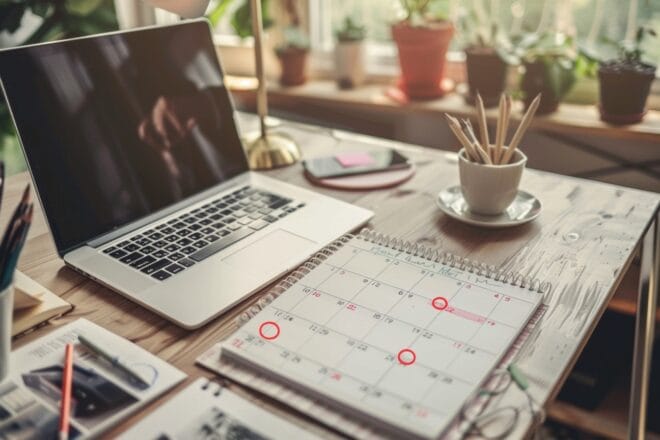Illustration. Un bureau, un calendrier.