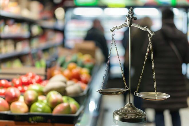 Illustration. Justice et grande distribution.