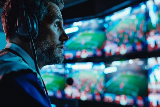 Illustration. Utilisation de la VAR dans le foot.