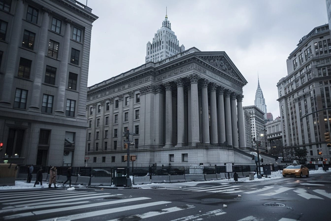 Illustration. Cour de justice de New York.