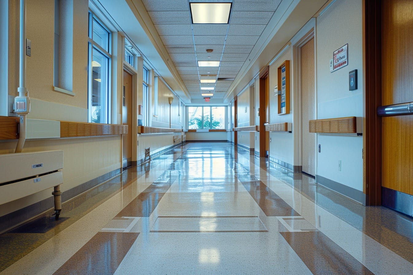 Illustration. Un couloir d'hôpital vide.