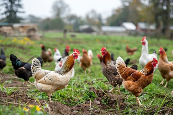 Illustration. Poules de basse-cour.