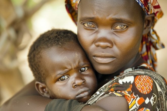 Illustration. Un enfant africain malade.