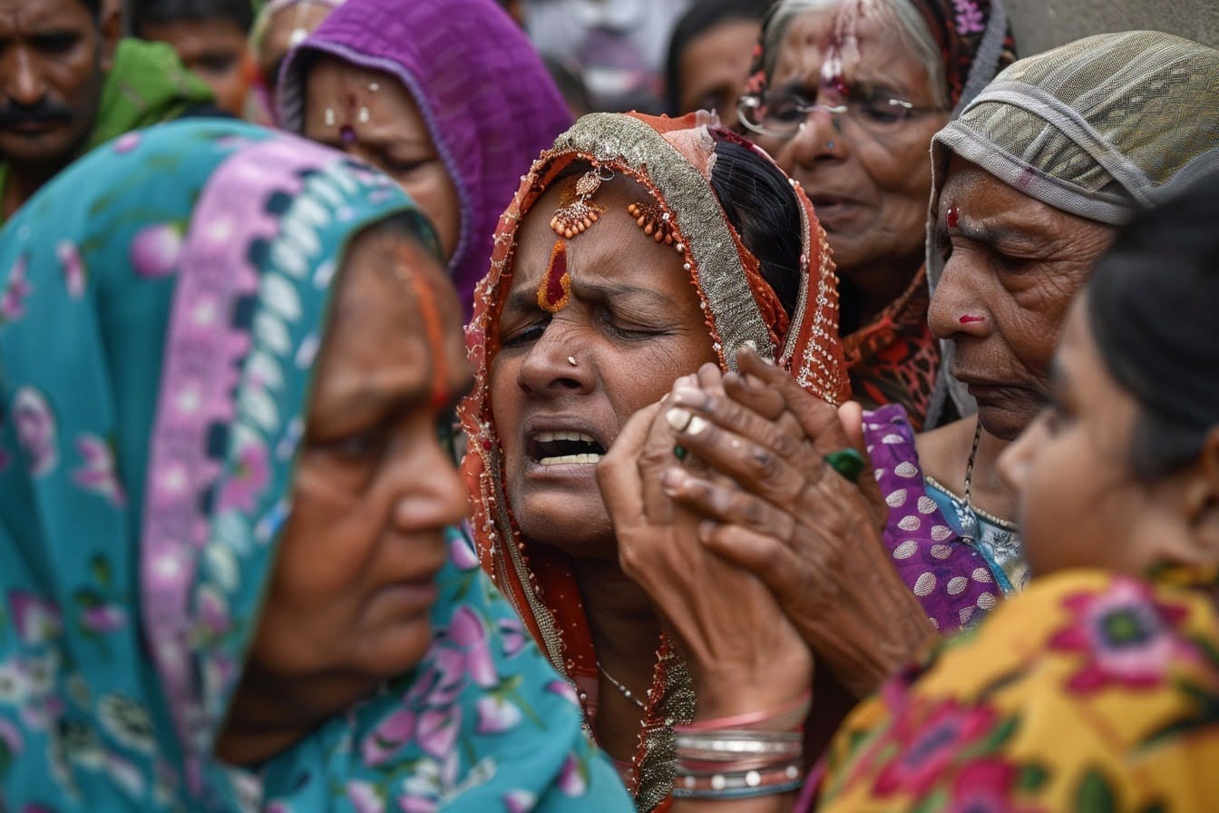 Illustration. Des femmes en deuil en Inde.
