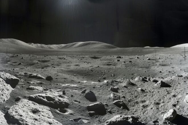 Illustration. Paysage lunaire tel que vu depuis une sonde.