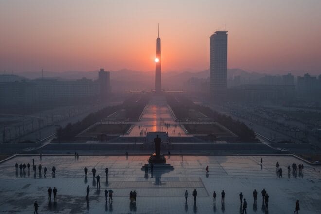 Illustration. Pyongyang au petit matin.