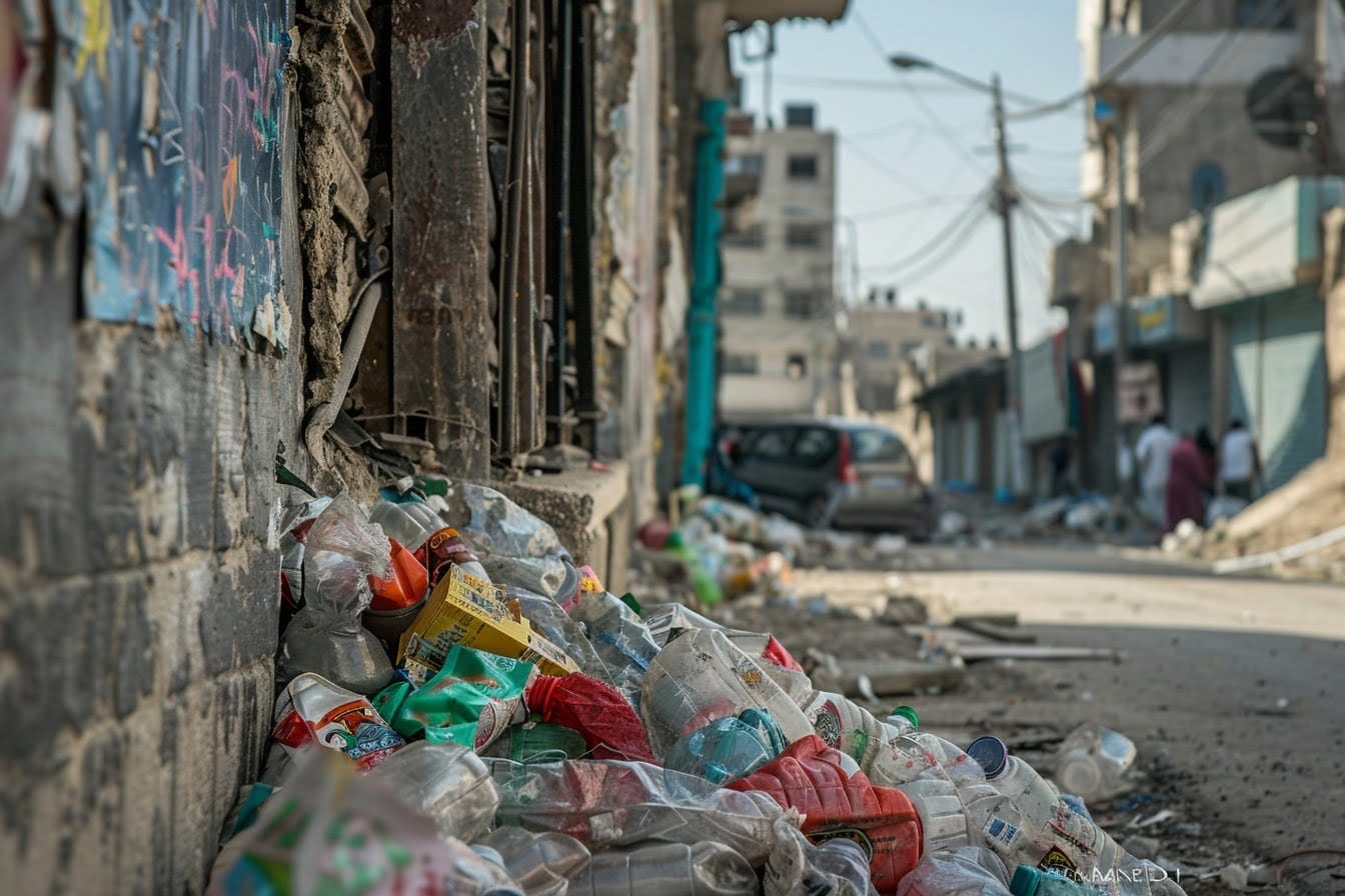 Illustration. Des détritus dans une rue de Gaza.